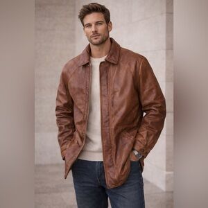 Tanners Avenue Lamb Leather Jacket Men’s XL Brown w/ Zip-Out Fur Liner
